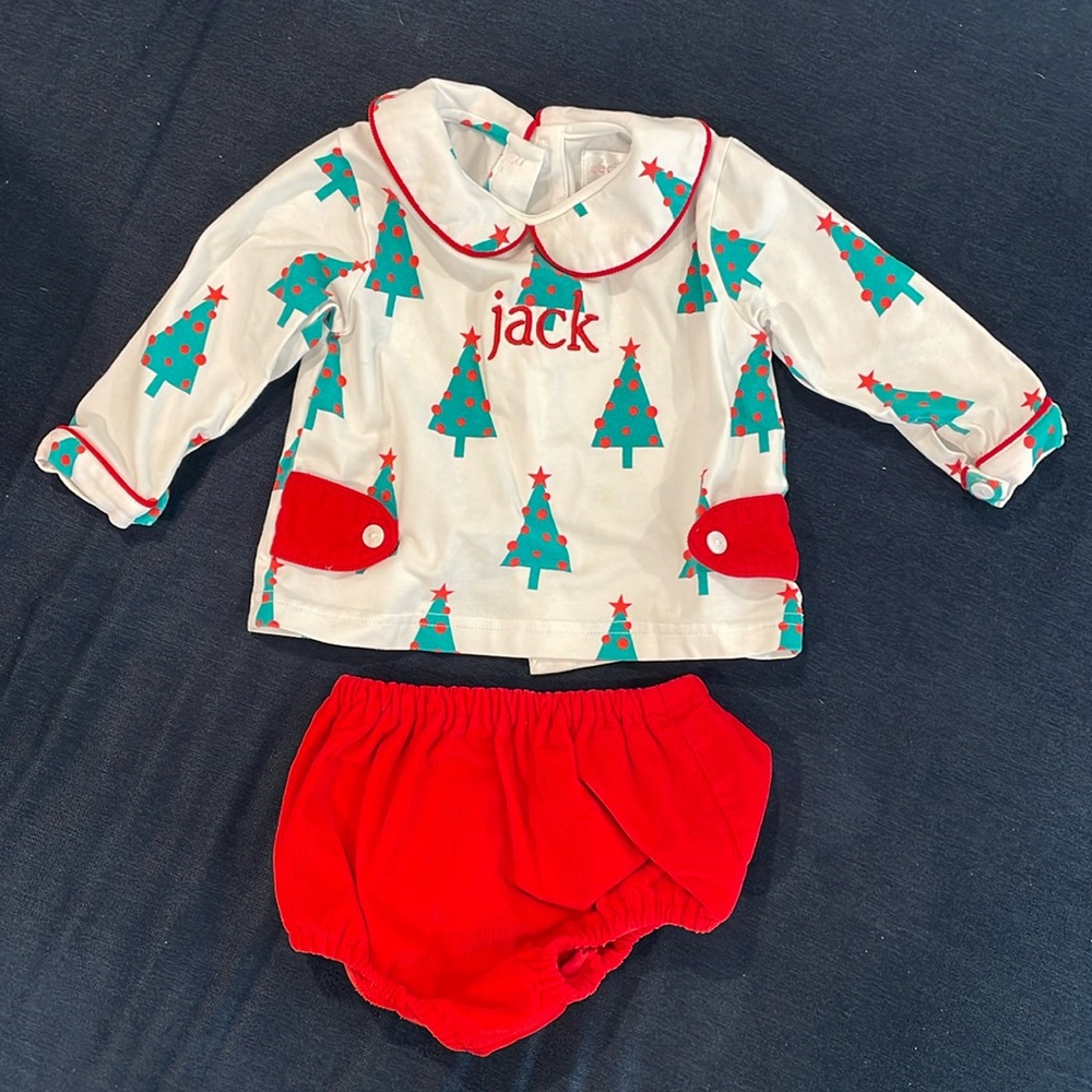 Christmas tree long sleeve polo with matching corduroy bloomers